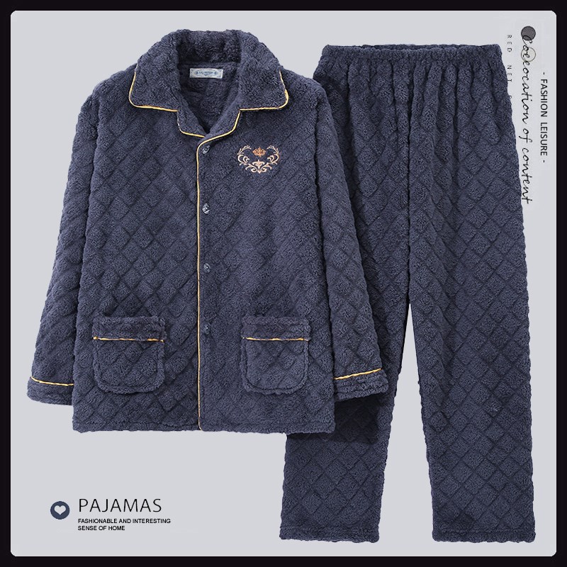 睡衣冬季男士珊瑚绒加绒加厚男生大码秋冬款法兰绒中青年居家套装