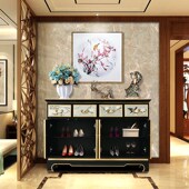 柜 饰柜中国风进门鞋 新中式 玄关柜入户正对门隔断实木柜彩绘客厅装