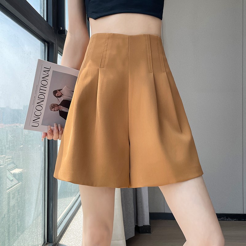白色西装短裤女夏季薄款2025新款高腰a字裙裤花苞中裤休闲五分裤