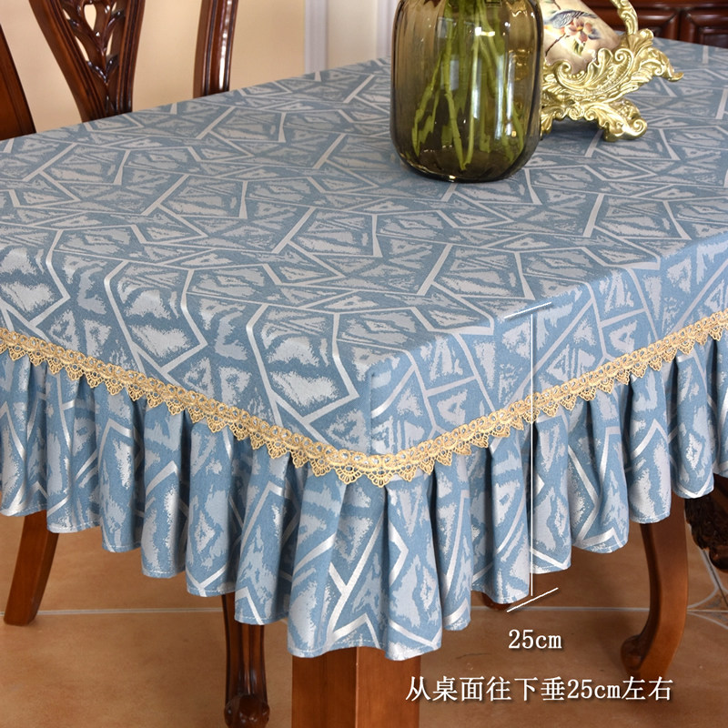 太空灰方桌布加厚布艺桌子套围边长方卓长条桌桌套几何茶几防尘罩