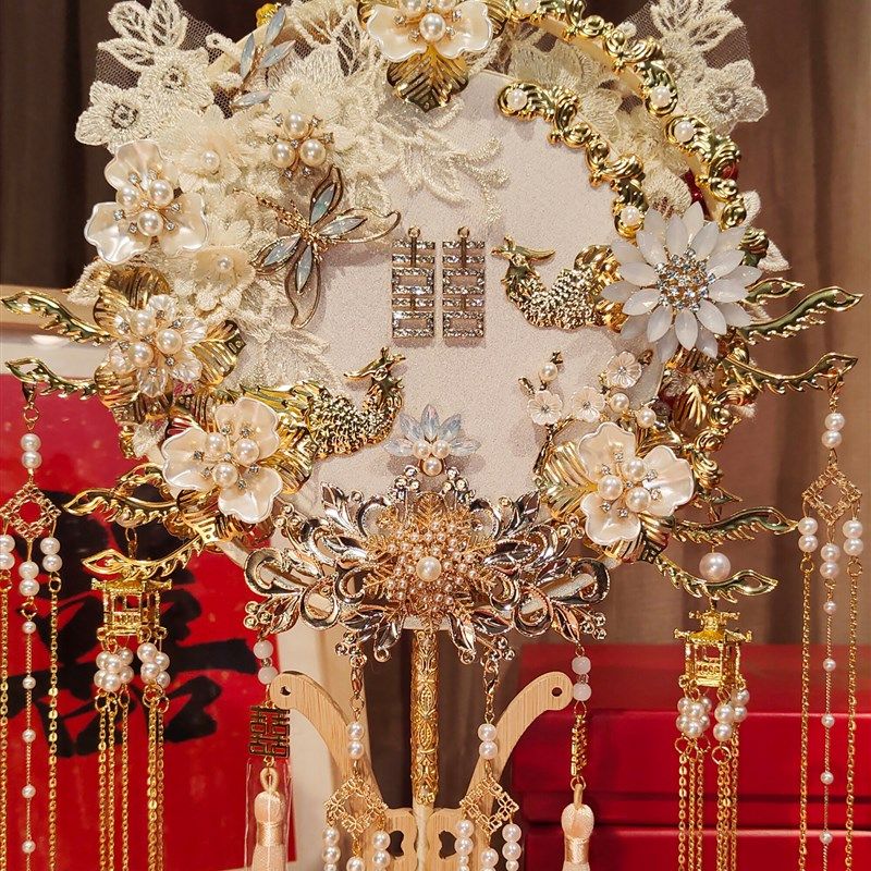 双面双色结婚喜扇中式秀禾手工扇diy材料包古风婚礼出嫁团扇,家居饰品,工艺扇/团扇/喜扇/折扇,淘宝优惠券,粉丝福利购,淘宝优惠卷