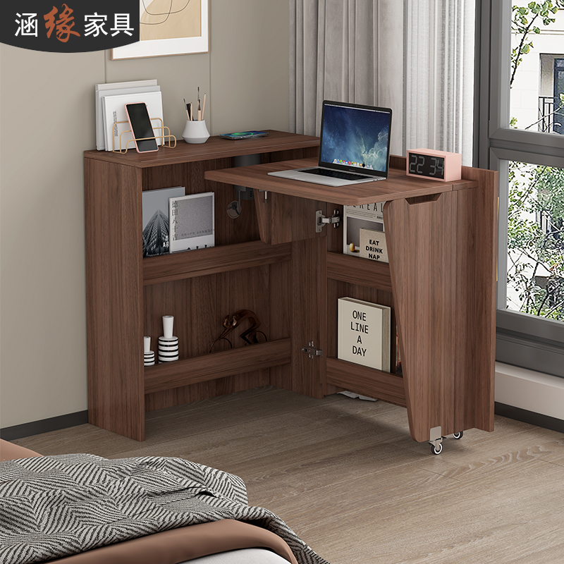 转角折叠书桌书架一体卧室家用床边桌移动电脑桌小户型学习桌7F67
