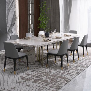 极简餐桌长方形家用岩板桌子别墅10人饭桌大户型餐桌椅组合 意式