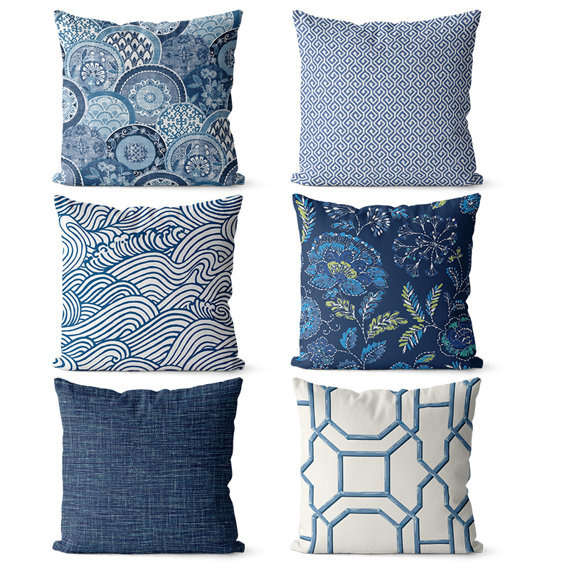 中式和风图案棉麻抱枕床头大靠枕布艺沙发靠垫汽车腰靠枕套午休枕