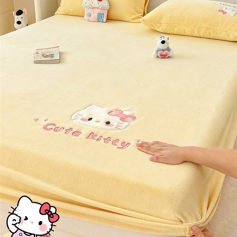 卡通加厚牛奶珊瑚绒床笠单件冬天保暖儿童单人床罩加绒床垫保护罩