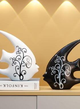 轻奢鱼摆件客厅酒柜高级感家居装饰品陶瓷工艺电视背景墙玄关展示