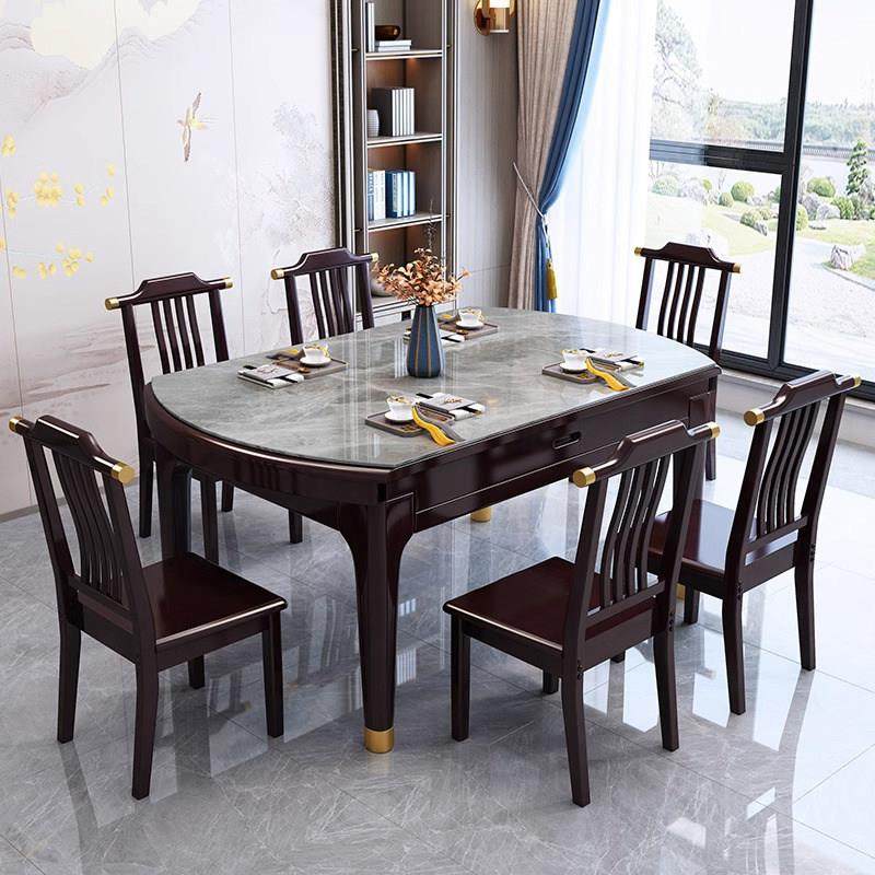 新中式岩板餐桌椅家用小户型可变圆桌2025新款吃饭桌实木电磁炉桌,住宅家具,岩板餐桌,淘宝优惠券,粉丝福利购,淘宝优惠卷