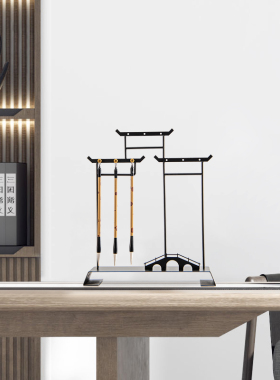 新中式创意毛笔架摆件酒店样板房间办公室家居客厅玄关柜软装饰品