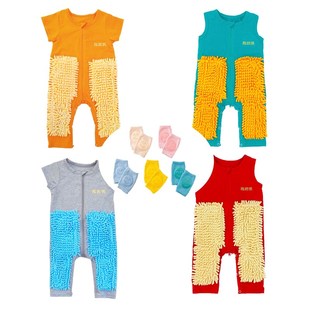 春夏季防脏罩擦地板婴儿爬行服宝拖地爬爬服裤连体衣拖布擦地护膝