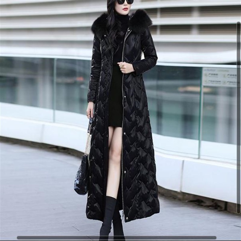 安哥拉酒红羽绒棉服女2024冬新修身高端保暖免洗过膝长款加厚外套