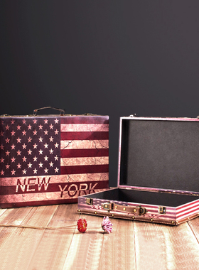 欧式复古手提箱木箱子道具箱子做旧箱仿古皮箱装饰品摆件橱窗陈列