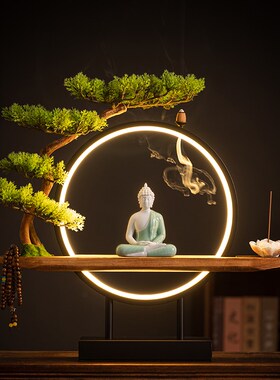 新中式禅意陶瓷大日如来佛摆件家居客厅玄关桌面软装饰品创意灯圈