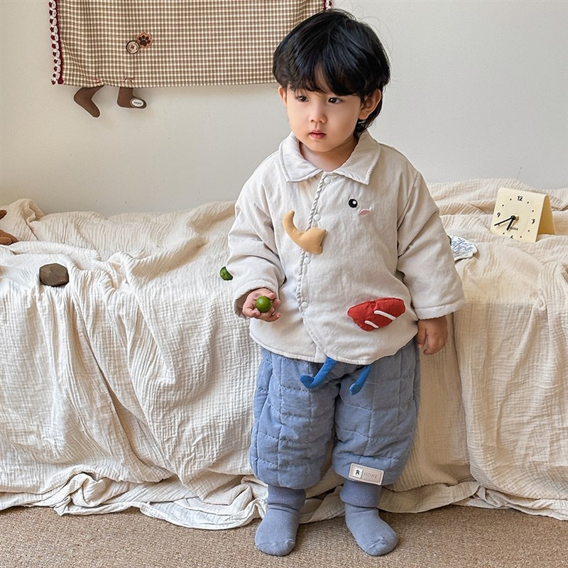 男宝宝秋冬装洋气两件套婴儿衣服外套分体加绒裤子冬季外出服一岁