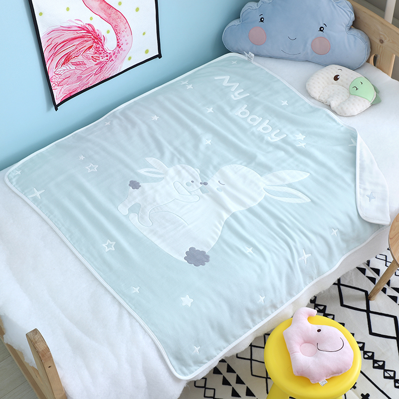 宝宝纯棉纱布毛巾被六层儿童外出推车盖毯婴儿新生儿幼儿园小被子