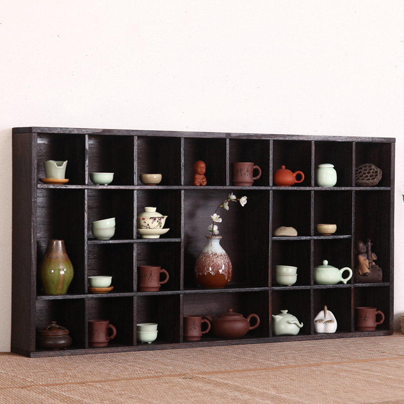 烧桐木博古架实木壁挂墙茶具架柜收纳架置物架客厅多宝阁茶壶架子,住宅家具,多宝格/博古架,淘宝优惠券,粉丝福利购,淘宝优惠卷