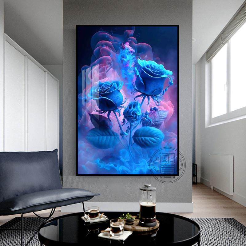 钻石画2024新款蓝色妖姬玫瑰花卧室贴钻画高级感花卉点钻画十字绣,居家布艺,钻石绣,淘宝优惠券,粉丝福利购,淘宝优惠卷