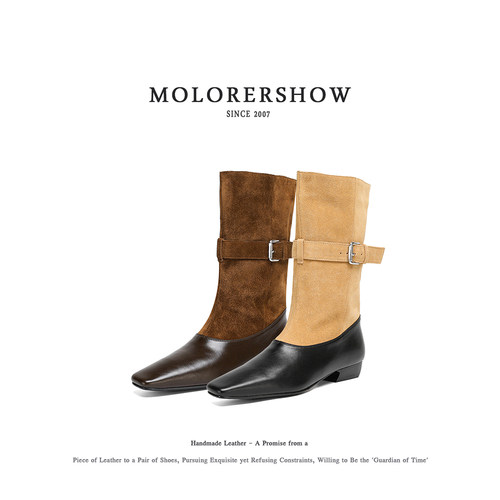 MOLORERSHOW法式骑士靴粗跟