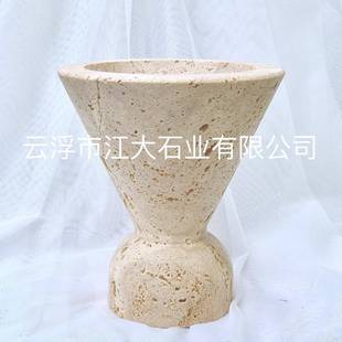 黄洞石花瓶中古灯罩托盘石灰华摆件工艺品花瓶香薰底座香炉容器