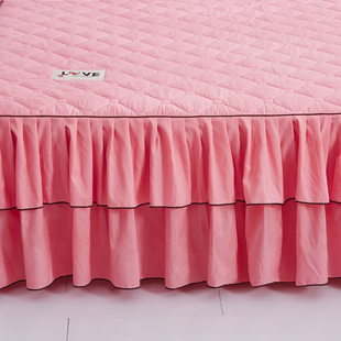 韩版 公主风防滑单件花边床罩床笠床单冬 纯色夹棉床裙加棉加厚裙式