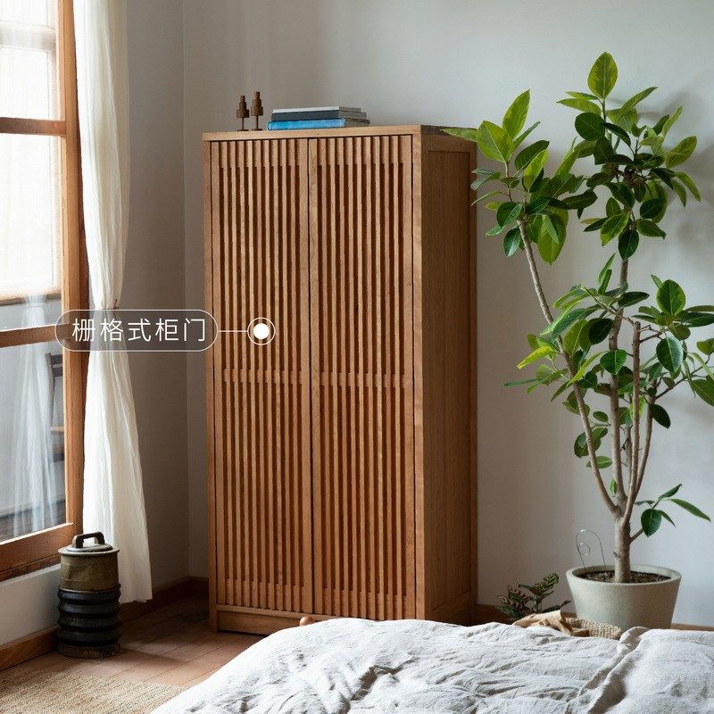 MUMO木墨栅格衣柜实木樱桃木卧室收纳柜子家用原木移动衣橱
