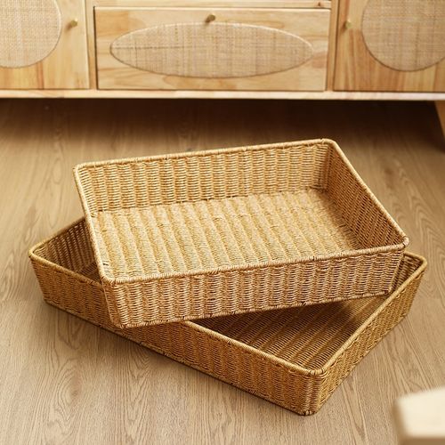 桂味源零食收纳筐货架水果零食陈列筐长方形仿藤编橱窗面包摆放篮