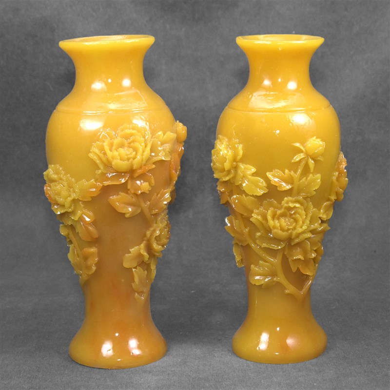 仿田黄石花开富贵瓶一对中式中号雅摆石雕原石山水工艺品家居摆件