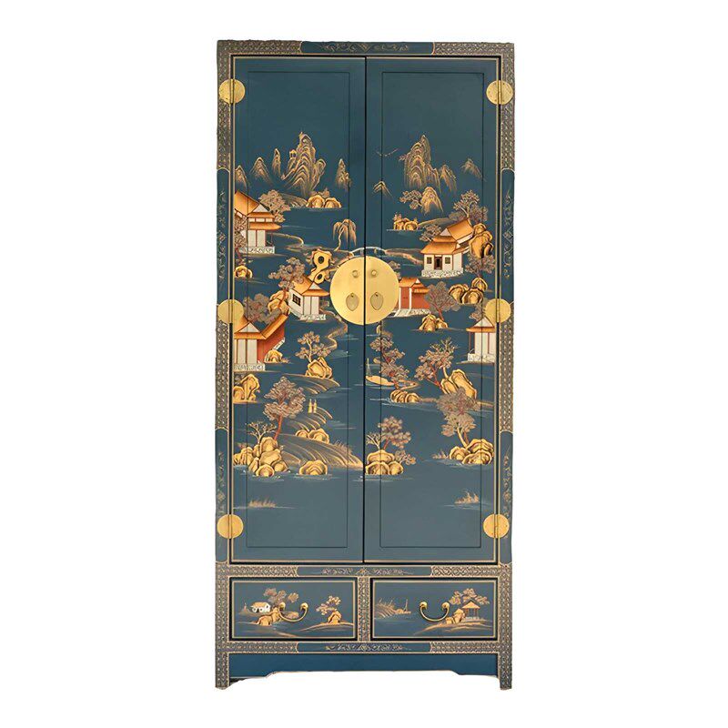 新古典中式实木彩绘双门衣柜客厅立柜家用卧室整装大衣橱收纳抽屉,住宅家具,独立衣柜,淘宝优惠券,粉丝福利购,淘宝优惠卷