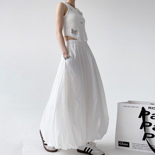 白色半身裙女2024夏季新款高个子显瘦中长款高级感校园蓬蓬花苞裙