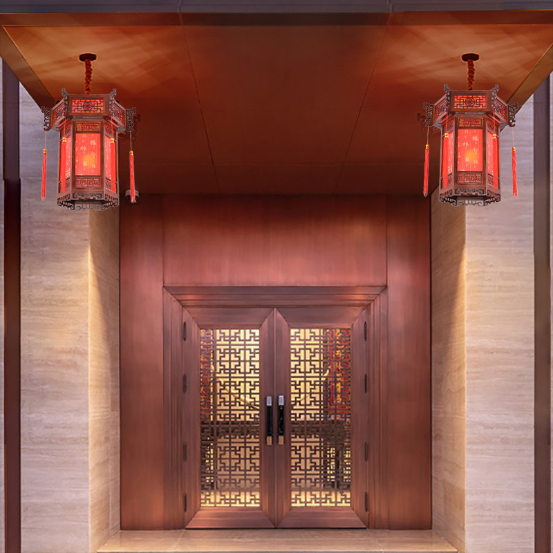 中式吊灯仿古实木宫灯宫廷古建筑客栈餐厅寺庙长廊亭子六角红灯笼