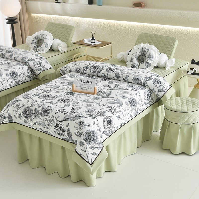 法式复古美容床罩四件套轻奢风高档黑色按摩美容院专用床罩套定制
