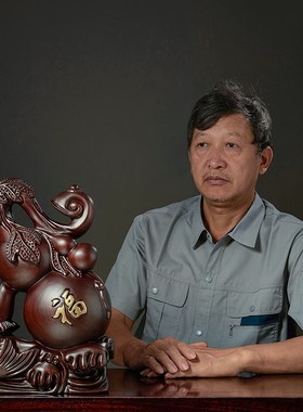 黑檀木雕福禄有鱼葫芦摆件实木客厅玄关电视柜中式装饰品祝寿送礼