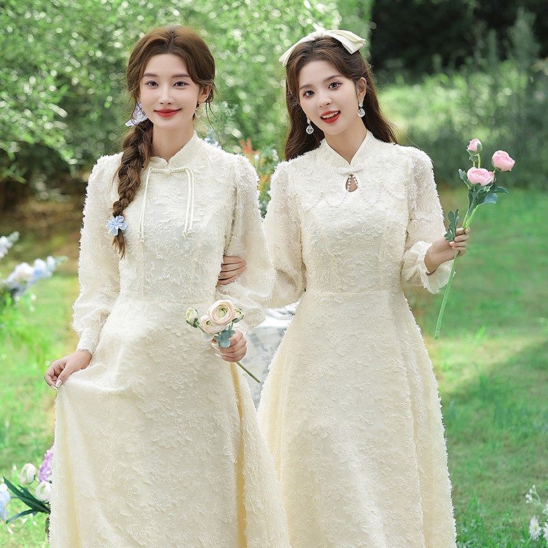 伴娘服女2024新款秋冬小个子高级感旗袍礼服平时可穿姐妹团伴娘裙