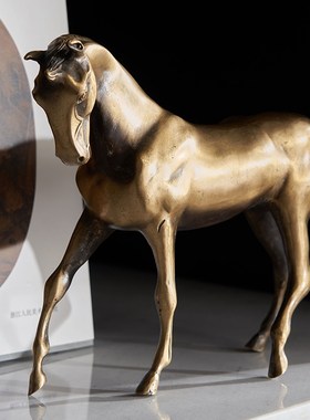 邸高家居 新中式书房柜体软装陈列案列推荐 行云流水挂画铜马摆件