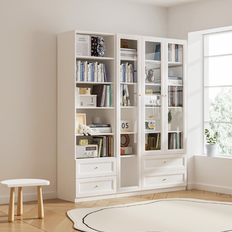 可比熊实木书柜带玻璃门家用组合柜客厅储物柜立柜落地书架置物架