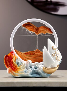 年年有余流沙画新中式摆件客厅酒柜玄关乔迁新居礼品办公室装饰品