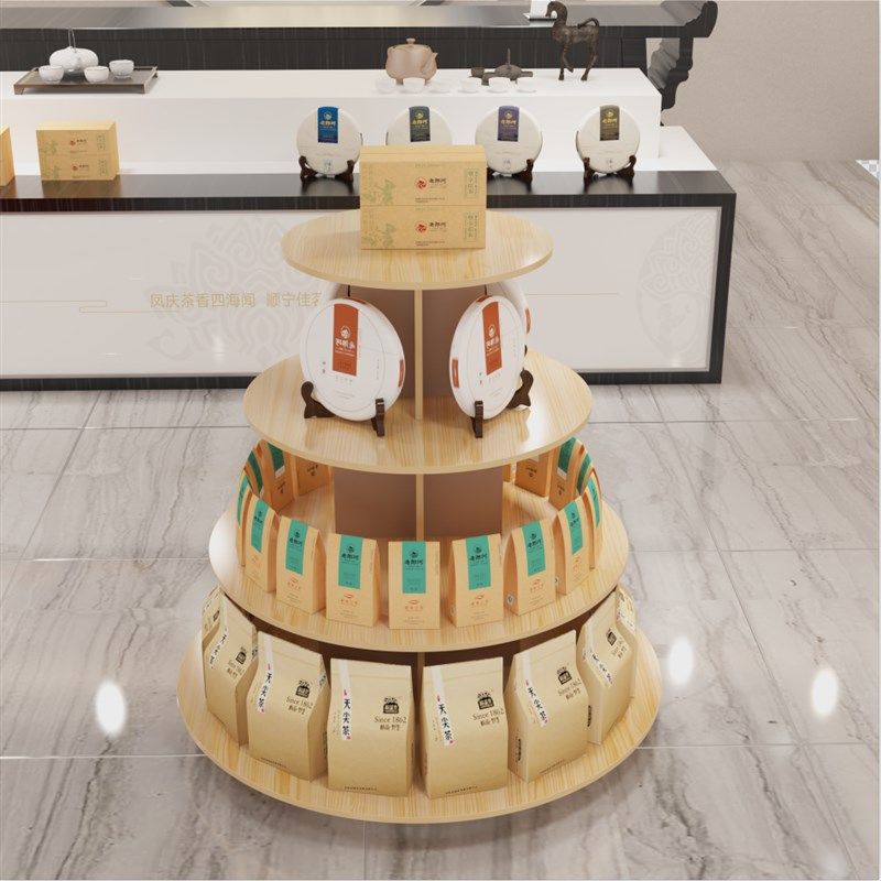 木制圆形货架堆头柜中岛柜展示架红酒展架鞋店展示柜玩具精品展台