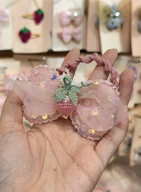 6.26韩国inpink儿童网纱蝴蝶草莓发绳皮筋发圈