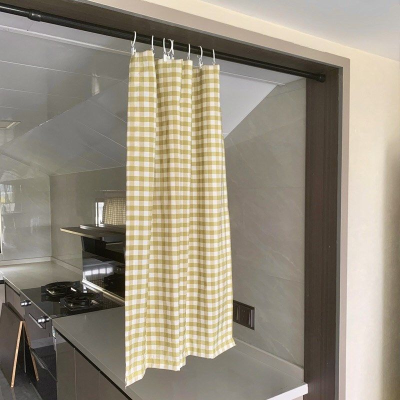 短帘半帘日式厨房阳台餐厅柜帘定制蓝色格子小窗帘文艺隔断门纱帘