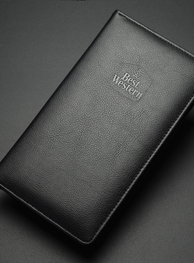 黑色高档皮革收银夹酒店买单夹饭店酒水结账本票据夹定制logo结账