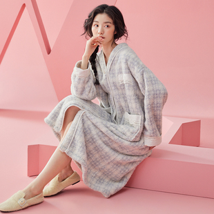 珊瑚绒睡袍女冬款加厚加绒长款高级感家居服浴袍甜美法式晨袍睡衣