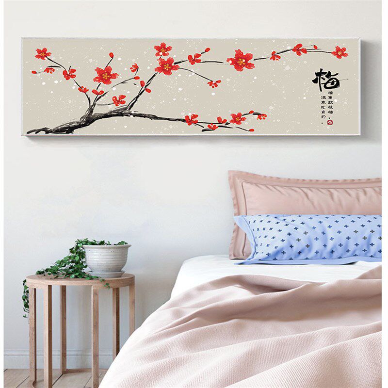 新中式挂画工笔花鸟国画横幅长条壁画酒店卧室装饰画中国风禅意画