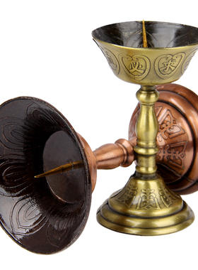 中式合金蜡烛台复古烛台小针灯莲花灯一对