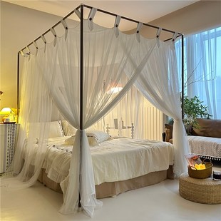 家用b卧室公主风加密蚊帐三开门宫廷落地防尘顶带支架床幔法 新款