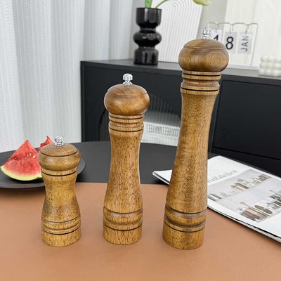 复古胡椒研磨器手动黑胡椒粒研磨瓶海盐花椒粉木头现磨实木研磨罐