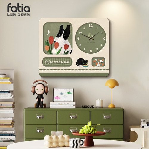 中古风电表箱装饰画带钟表免打孔2024新款法式复古动物遮挡挂画