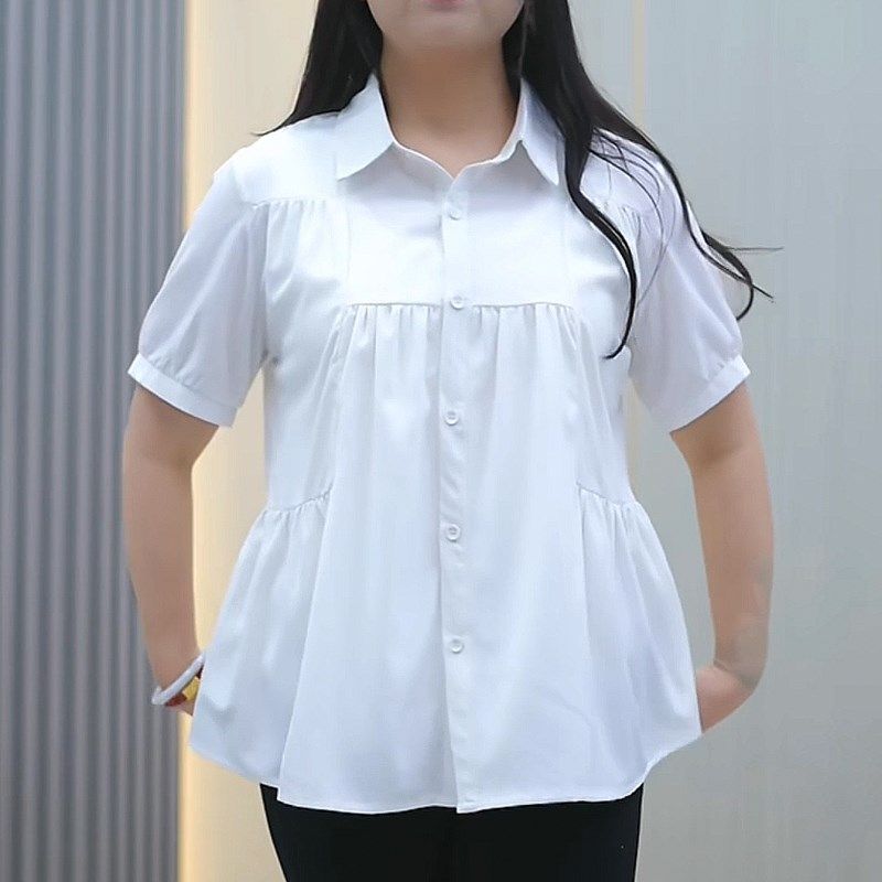 胖mm加肥加大码女装短袖白衬衫夏季宽松显瘦遮肚子孕妇上衣200斤