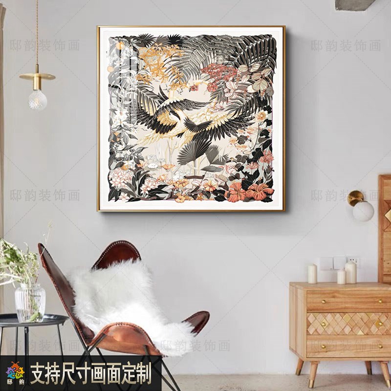 民宿小众艺术客厅装饰画酒店床头正方形壁画样板间高级感软装挂画图片