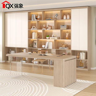 去客厅化书柜满墙整墙到顶大容量家庭图书馆书架书桌一体定制F71