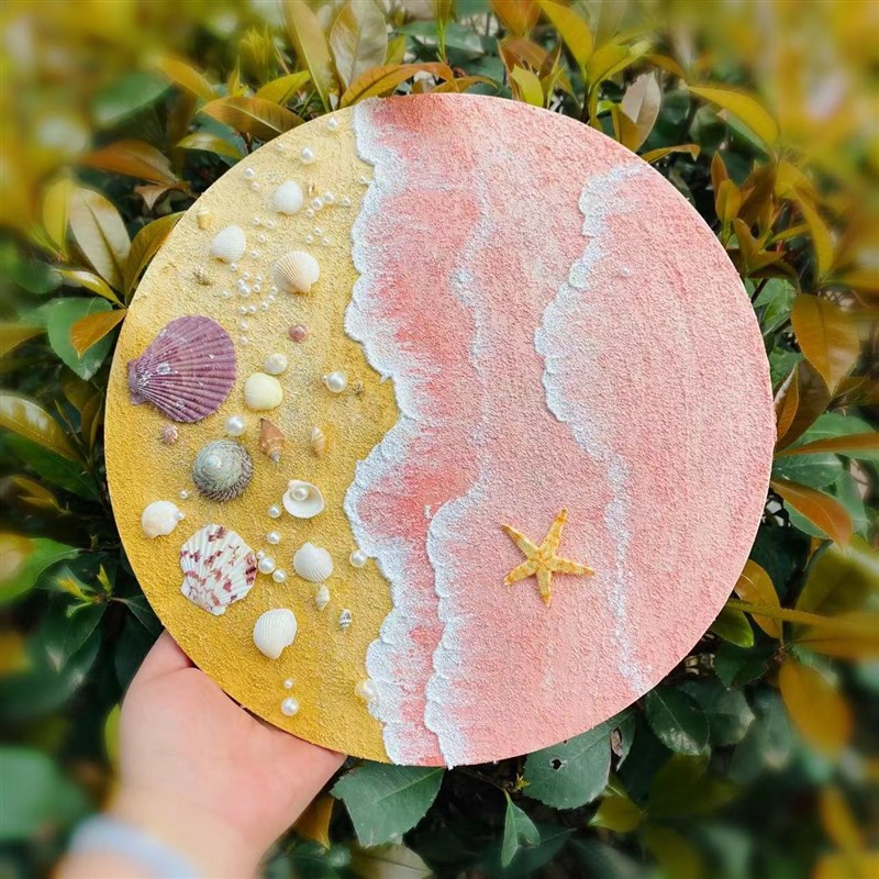 沙滩贝壳diy肌理画材料手工填充丙烯石英砂解压治愈海浪装饰摆件图片