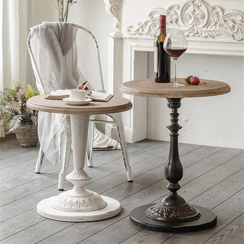 侘寂风复古实木茶几客厅沙发边角几民宿小户型圆桌子铁艺咖啡桌子